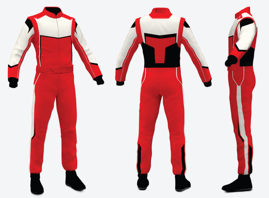 Custom Design Red/White/Black Kart Racing Suit–Lightweight Professional Karting Racewear.