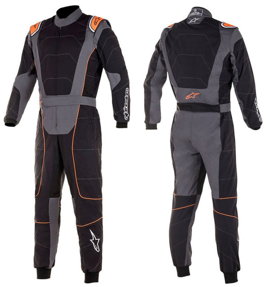 Black Grey Kart Racing Suit with Orange Accents – Lightweight Professional Karting Racewear